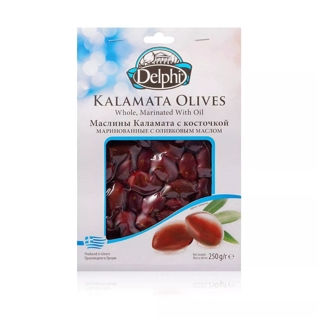 Маслины Каламата с косточкой маринованные, с оливковым маслом, DELPHI 250г