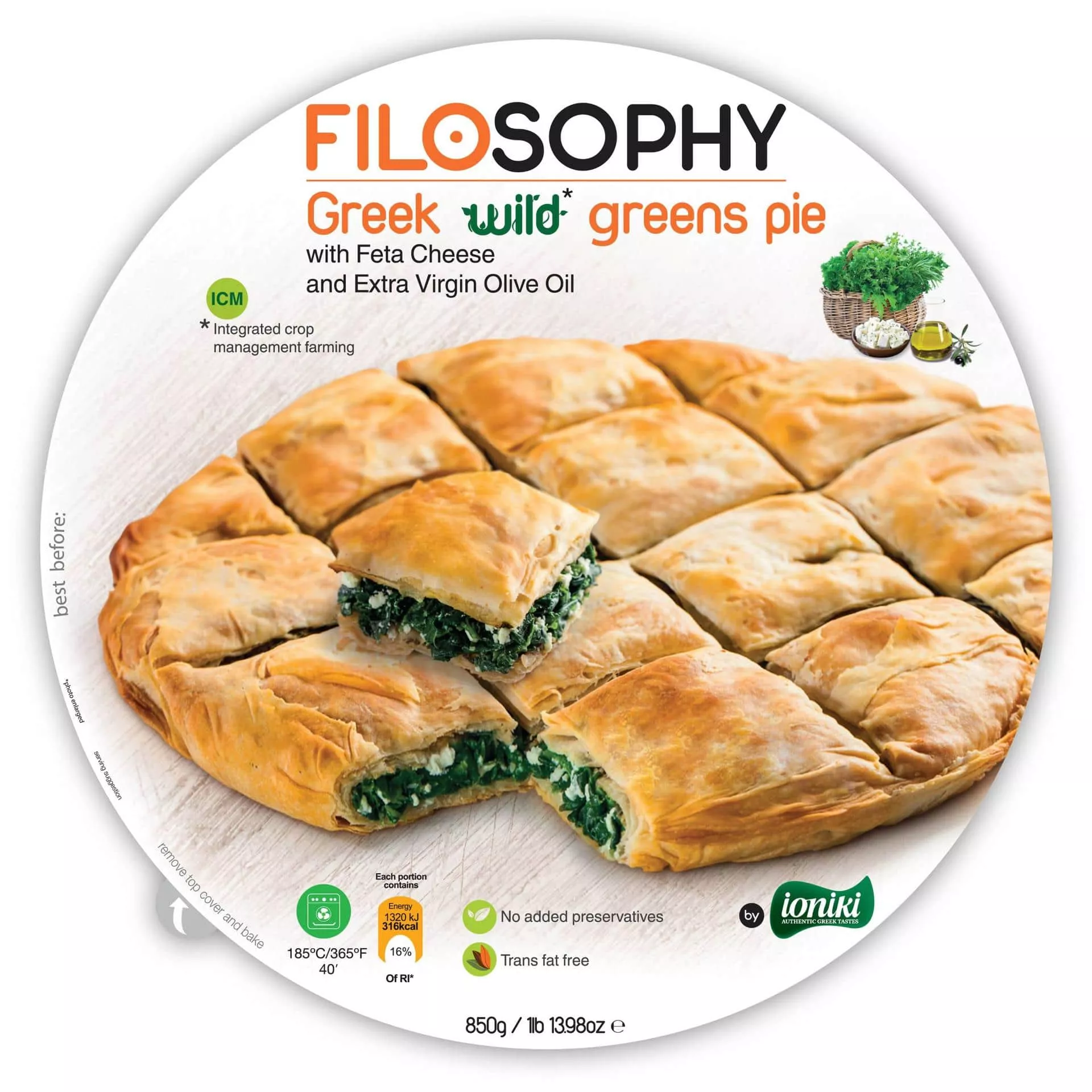 Пирог греческий с дикой зеленью, сыром Фета и оливковым маслом IONIKI 850 г