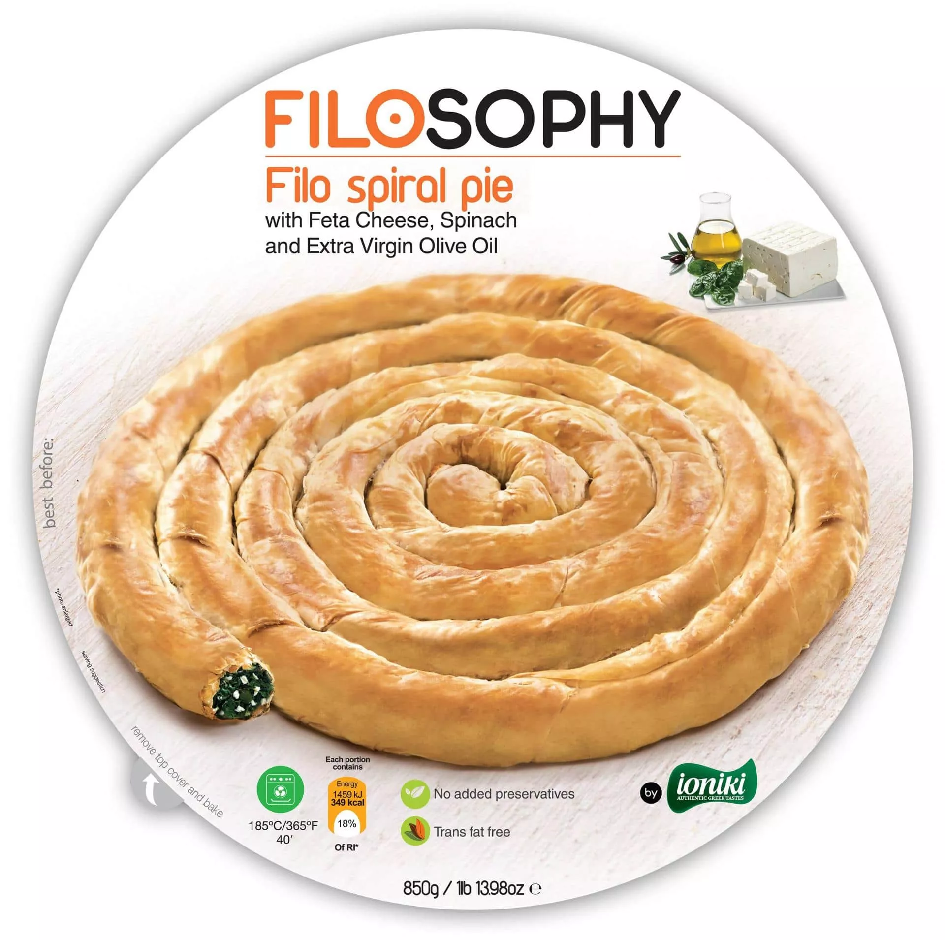 Пирог  "фило" с сыром Фета, шпинатом и оливковом маслом IONIKI 850 г