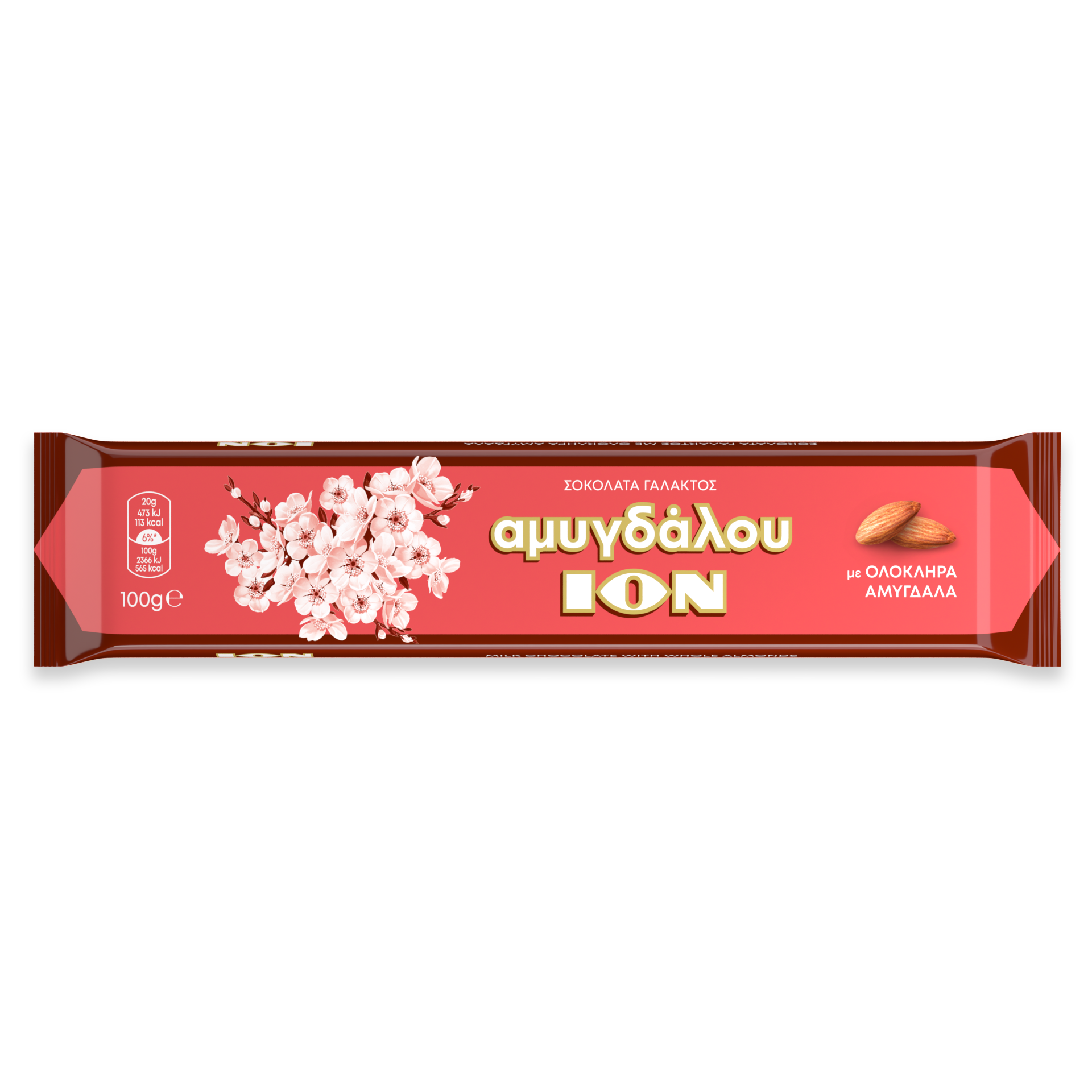 Шоколад молочный с цельным миндалем, ION, 100 г